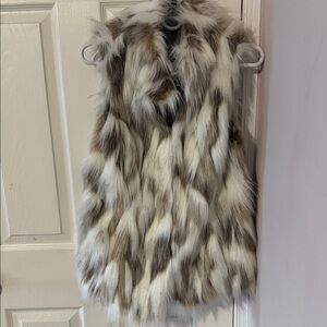 Faux Fur Vest in White and Brown